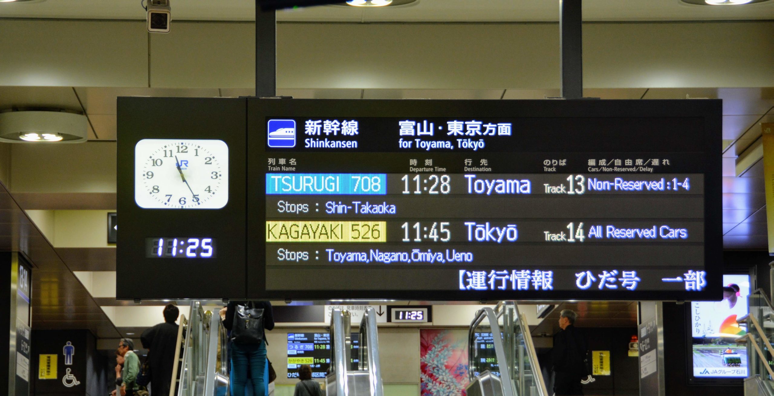 panneau d'affichage gare Shinkansen de Kyoto
