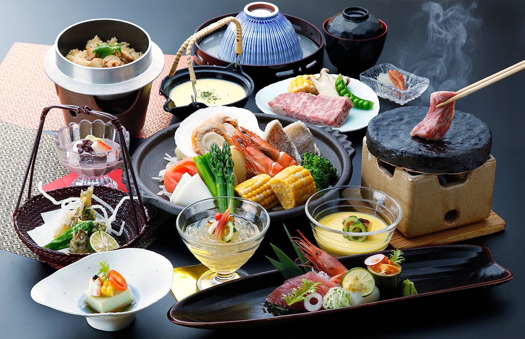 menu kaïseki aux fruits de mer au Japon